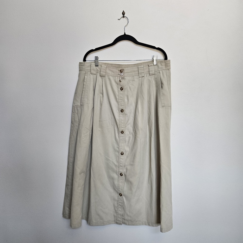 Vtg 80s Silvercord Women's 16 Skirt Belted Button Front Pleated